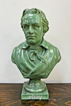 10.5 Antique French Patinated Spelter Bust of Composer Ludwig van Beethoven