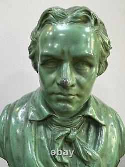 10.5 Antique French Patinated Spelter Bust of Composer Ludwig van Beethoven