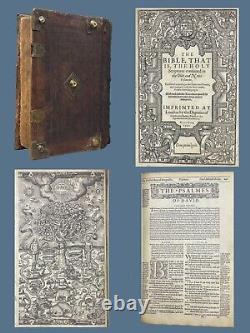 1592 Folio Geneva Bible in Contemporary Blind Stamped Oak Boards with Metalwork