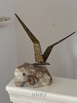 1969 Curtis Jere Signed Vtg MCM Brass Metal Bird The Flight Quartz Sculpture