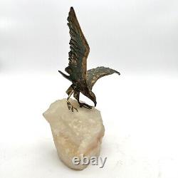1970 Jere Signed Vtg Mid Century Modern Brass Metal Bird Flight Stone Sculpture