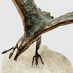 1970 Jere Signed Vtg Mid Century Modern Brass Metal Bird Flight Stone Sculpture