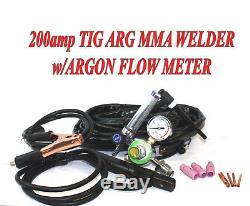 200 Amp DC Inverter TIG & ARC STICK MMA Welding Steel Welder WithArgon Flow Meter