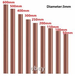 3mm Diameter Copper Round Bar Rod Milling Welding Metalworking 250-600mm Length