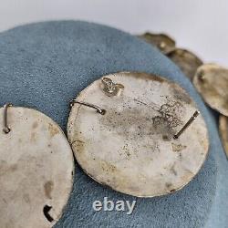 925 Sterling Silver Necklace Metal Work Disc Chunky Statement Unusual Brutalist