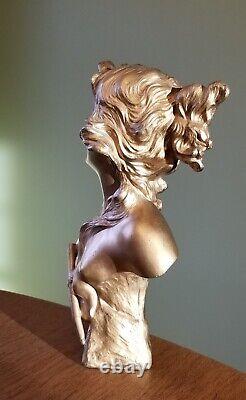 Antique CELIA Bust Statue Cast Metal Emmanual Villegas Beautiful Lady