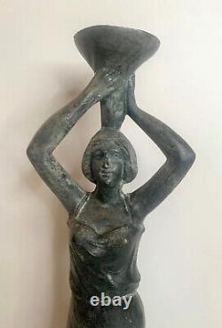 Antique Spelter Sculpture Art Nouveau Woman Signed L Goyeau French 1890s 13
