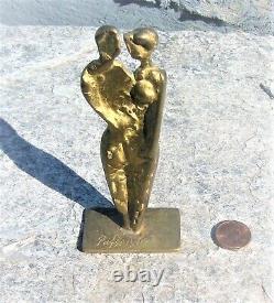 Aristide Patsoglou Greek Artist Listed Small Sculpture Couple Gilt Brass Signed