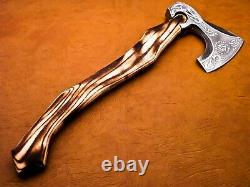 Azzuro Handmade High Carbon Steel Viking Axe Camping Craft Etched KH-02