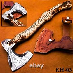 Azzuro Handmade High Carbon Steel Viking Axe Camping Craft Etched KH-03
