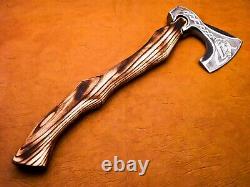 Azzuro Handmade High Carbon Steel Viking Axe Camping Craft Etched KH-03