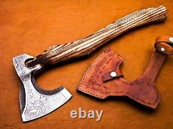 Azzuro Handmade High Carbon Steel Viking Axe Camping Craft Etched KH-04