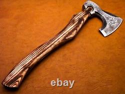 Azzuro Handmade High Carbon Steel Viking Axe Camping Craft Etched KH-04