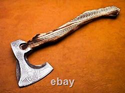Azzuro Handmade High Carbon Steel Viking Axe Camping Craft Etched KH-05