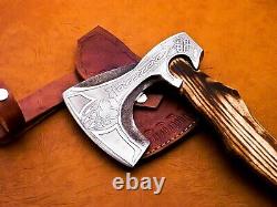 Azzuro Handmade High Carbon Steel Viking Axe Camping Craft Etched KH-05