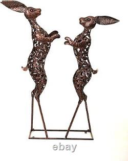 BOXING HARES Beautifully handcrafted filigree bronze coloured metalwork