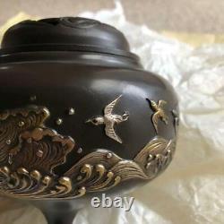 Bird Pattern Bronze Koro incense burner 4.3 inch Japanese Metalwork Figurine