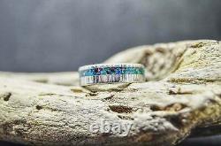 Bluetongue Damascus steel wedding ring with opal inlay, Stainless damascus steel