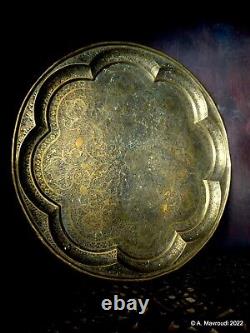 Brass Arab Islamic Tray Exquisite Metalwork Antique Large with Intricate Design#