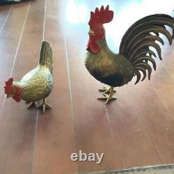 Chicken Metal Statue 8.6 & 4.7 inch Japanese Metalwork Figurine