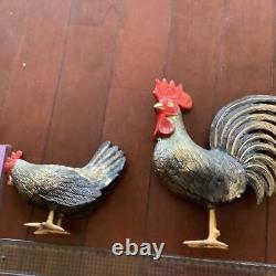 Chicken Metal Statue 8.6 & 4.7 inch Japanese Metalwork Figurine