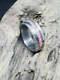 Damascus Stainless Steel Wedding Glow Ring With Hot Pink Opal Inlay