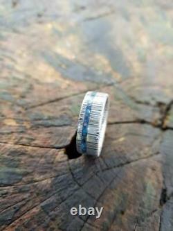 Damascus stainless steel wedding ring, glow ring. Lapis lazuli and turquoise in