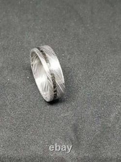 Damascus steel wedding ring with obsidian inaly, Damascus stainless steel inlay