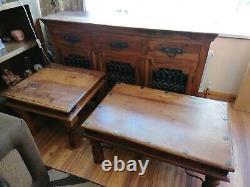 Dark Indian wood Sheesham Sideboard And Tables with metalwork