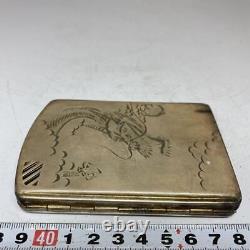 Dragon sculpture silver cigarette case 5.7 inch vintage metalwork Japanese