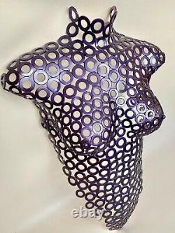 Handcrafted female metal torso full size steel washers metallic purple