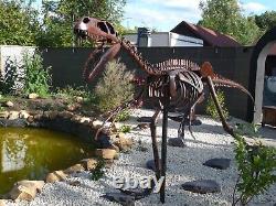 Handmade Welded Utahraptor Skeleton Garden Sculpture