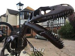 Handmade Welded Utahraptor Skeleton Garden Sculpture