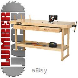 Heavy Duty Solid Wooden Woodworking Work Bench 2 Drawers Vice