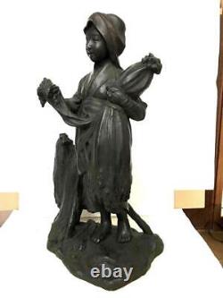 Japanese Agricultural Girl Bronze Statue 20.6 inch Japanese metalwork Figurine