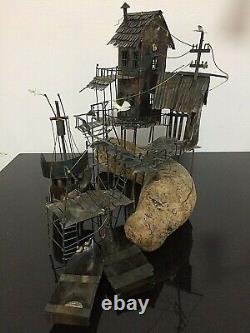 Large Metal/Driftwood art sculpture Rustic Harbour Scene by Monterey Bay Co. USA