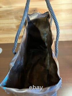Large Vintage Hammered Patinated Copper Crushed Bag Metal Art Sculpture