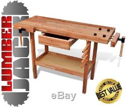 Lumberjack Heavy Duty Solid Wooden Woodworking Work Bench New in UK Drawer Vice