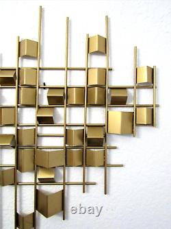 MID-CENTURY MODERN ABSTRACT METAL WALL ART SCULPTURE GEOMETRIC GRID with CUBES