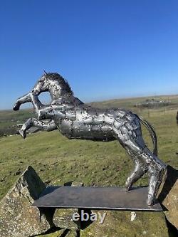 Metal Rearing Horse Sculpture