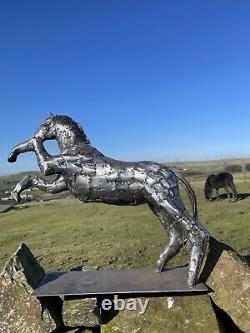 Metal Rearing Horse Sculpture