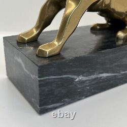 Mid Century BRASS PANTHER SCULPTURE on Marble Base
