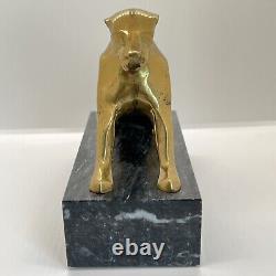Mid Century BRASS PANTHER SCULPTURE on Marble Base
