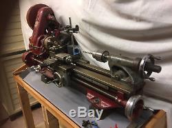 Myford ML7 lathe Dark Red with Coolant Tray and Bench