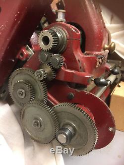 Myford ML7 lathe Dark Red with Coolant Tray and Bench