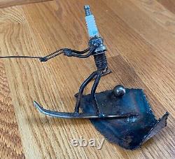 OOAK Spark Plugs Iron Metal Speed Boat Slalom Water Skiing Art Sculpture 2pc