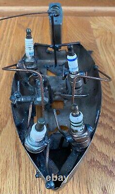 OOAK Spark Plugs Iron Metal Speed Boat Slalom Water Skiing Art Sculpture 2pc