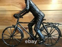 Owen Claassen Steel Sculpture Vintage Brutalist Textured Man on Bike 1.6 Kilos