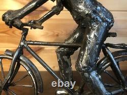 Owen Claassen Steel Sculpture Vintage Brutalist Textured Man on Bike 1.6 Kilos