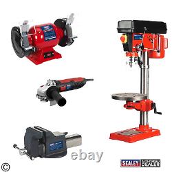 Power Tools Metalworking Set Pillar Drill Bench & Angle Grinders 230V Sealey